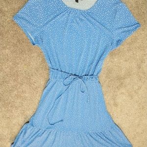 Banana Republic Light Blue Dots Fit-and-Flare Dress Size L Peasant Prairie Birds